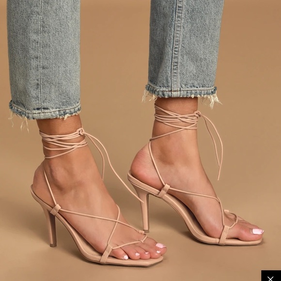Lulus Shoes - Lyllian Light Nude Square Toe Lace-Up Heel